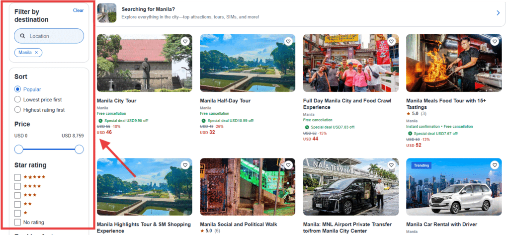 Use filters for hotel search